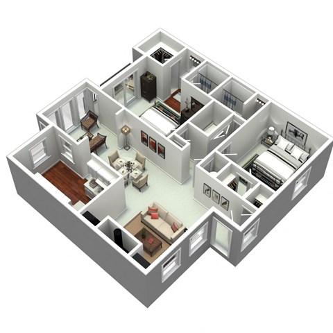 Floor plan for 2 beds, 2 baths, 1414 sqft